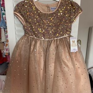 Blueberi Boulevard Sequin Dress - Gold and Tan. Size 6 NWT